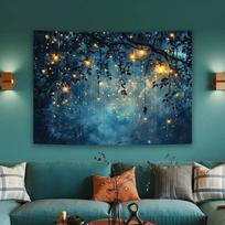 A charming wall a forest where fireflies rest with glowing lanterns scattered throughout. 47.2x31.5inch/120*80cm