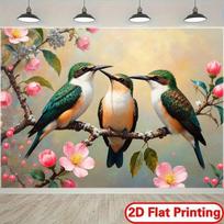 2D plane the vibrant rural scenery with lush greenery colorful birds and pink flowers polyester fiber 47.2x31.5inch/120*80cm