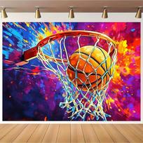 2D plane, basketball hoop scoring, with colorful splashing effect, indoor and outdoor decoration, polyester fiber 100x150cm