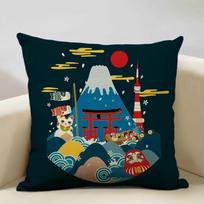 Japan Mount Fuji Ukiyo-E Retro Cushion Cover Sofa Pillowcase Home Decor Pillow Case 45X45Cm Linen Home Textile Products Peach skin 18*18(CM)-1Pcs