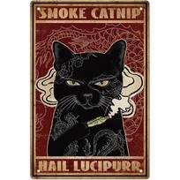 SUPERDANT Vintage Smoke Catnip Metal Tin Sign - Funny Black Cat Bar Wall Plaque, Bedroom Retro Iron Art Decor Poster 20x30cm（7.8x11.8inch）