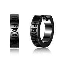 Norse Viking Hoop Earrings for Men Women Rune Carved Stainless Steel Jewelry Gift Amulet Protection Huggie Hoops