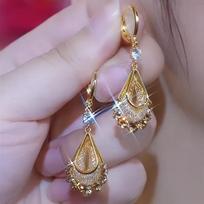Gold Wire Mesh Coffee Color Crystal Water Drop Earrings Women's Light Luxury High-end Sense Fashion Atmosphere Earrings Temperament Earrings Copper ear cuff
