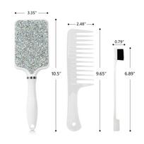3Pcs Multi-Functional Diamond Detangling Hair Brushes Bling Hair Brush and Comb Set Including Hairbrush Shower Comb & Edge Brush balta