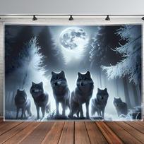 2D plane breathtaking landscape backdrop banner featuring the wolf and moon living room and bedroom polyester fiber 47.2x31.5inch/120*80cm
