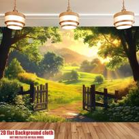 2D plane 1 banner of a sunny rural path with emerald scenery reflecting golden light Suitable for home party decoration 47.2x31.5inch/120*80cm