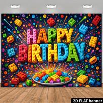 2D plane birthday party backdrop fabric. Build-it theme with... 47.2x31.5inch/120*80cm