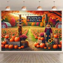 One backdrop cloth, the magnificent scene of a pumpkin field in autumn. Background cloth 47.2x31.5inch/120*80cm