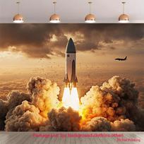 2D plane, eye-catching rocket launch, suitable for bedroom, living room, party decoration, polyester fiber 100x150cm