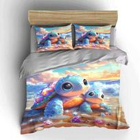Cute Shiny Baby and Mom Sea Turtle Beach Prints bedding Set.Exquisite three-piece bedding set gift for kids and adults 135x200cm