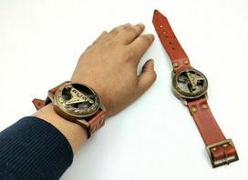 Saulės laikrodis, rankinis laikrodis, žalvarinis kompasas ir odiniai dirželiai, jūrinis, steampunk, rankų darbo M aero