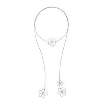 Vintage Long Metal Chain Flower Pendant Necklace Fashion Luxury Style Overlapping Flower Collar Neck Chain for Women beige
