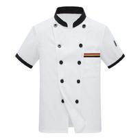 Unisex Chefs Coat Short Sleeve Classical Chefs Jacket Hotel Restaurant Work Shirt Uniform Chefs Work Clothes XXL balta