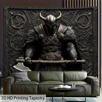 2D Gothic Viking Axe Knight Tapestry, Norse Celtic Pattern Warrior Wall Art for Living Room & Man Cave Decor 47.2x31.5inch/120*80cm