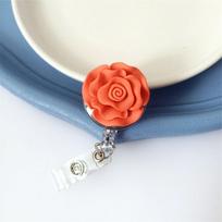 3D Flora Retractable Badge Holder Name Tag Easy Pull Buckle Nurse Badge Reel  Hospital Use Orange-Flower