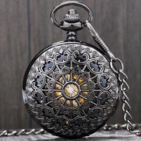 Black Metal Hollow Hand Wind Mechanical Pocket Watch Steampunk Watches Men 30cm Chain Gift P806C juoda