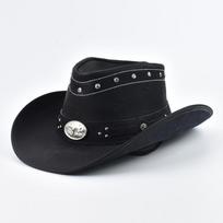 New 100% Leather Western Cowboy Hat Bull Shaped Decor Panama Hats For Men Travel Knight Country Hat Sombrero Hombre 58 juoda