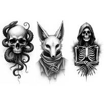 3pcs Temporary Tattoo Black And Grey Realism Grim Reaper Eye Ornament Sailing Ship For Women Men Arms