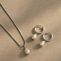 Waterproof Pearl Necklace Set Imitation Pearl Two Piece Jewelry Set  For Women sidabras