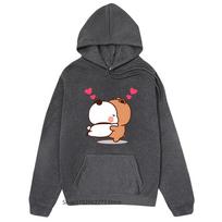 Moterims Kawaii Bubu Dudu Hoody Panda ir Rudasis Lokas Pora Megztinis Ilgomis Rankovėmis Hoody Apvalia Kaklo Iškirpte Moterims Laisvalaikio Animacinių Filmų Viršutiniai Drabužiai S