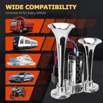 12V Horns, Chrome Zinc Single Trumpet Truck Air Horn with Compressor for Any 12V Vehicles Trucks Lorrys Trains Boats Cars 12V