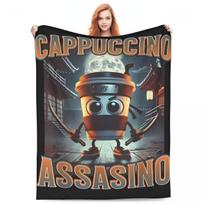 Italian Brainrot Cappuccino Assassino Flannel Blanket Soft Warm Bedding Throws for Living Room Camping Bedspread Sofa Bed Cover 30x40in