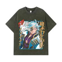 275 GSM Washed T-shirts 100% Cotton Record of Ragnarok V6 Hades Print Unisex Heavy Cotton T Shirt S armijos žalia spalva