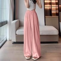 Ice Silk Pleated Wide-Leg Pants: Single/Two-Piece Set, High-Waisted, Casual, Summer Style for Women 3XL (145-160 jin)
