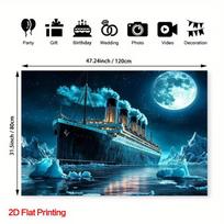Nautical Titanic Tapestry, Night Moonlit Ocean with Icebergs Background Cloth, 120x80cm Themed Wall Art for Home 47.2x31.5inch/120*80cm