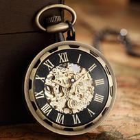 Antique Vintage Roman Numerals Pocket Watch Automatic Necklace Pendant Clock Chain Men's Women Hollow Mechanical Watch Classic Hot sale watch kava