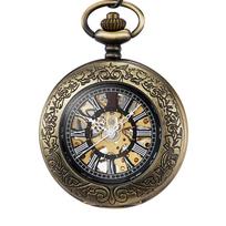 Steampunk Automatic Mechanical Skeleton Pocket Watches Men Women Retro Luxury Brand Hand Wind Necklace Pocket & Fob Chain ruda