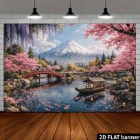 1pc, 2D flat, Mount Fuji cherry blossom cruise ship backdrop, suitable for photography, wall decoration, home décor, wsj 47.2x31.5inch/120*80cm