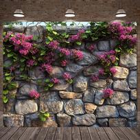 1pc, 2Dflat, Lush Garden Stone Wall and Floral Photography Backdrop, Suitable for Spring/Summer Themed Decorations, wsj 47.2x31.5inch/120*80cm
