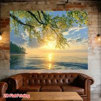 2D plane backdrop of trees by the sunrise lake room decoration garden polyester fiber 47.2x31.5inch/120*80cm