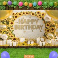 2D Flat Printing Party Backdrop Bright Yellow Sunflower Birthday Scene 47.2x31.5inch/120*80cm