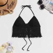 Bohemian Neck Vest Short Off-shoulder Straps Chest Pad Top Backless Hollow Tube Top Embroidery One Size juoda