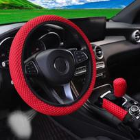 3 dalių masažinio tinklinio audinio kvėpuojantis automobilis be vidinio žiedo vairo dangtelio rankinio stabdžio dangtelio rankenos dangtis 14,5-15 colių raudona