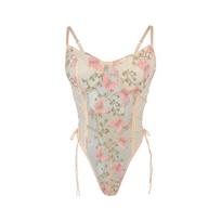 Hot-selling butterfly embroidery perspective backless sexy onesie underwear women s [no steel rims and no breast pads] rožinė