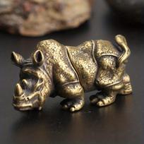 1pc Exquisite Vintage Brass Rhino Figurine Handcrafted Miniature Sculpture with Detailed Copper Accents Perfect 1Pcs