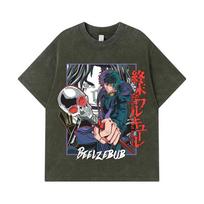 275 GSM Washed T-shirts 100% Cotton Record of Ragnarok V4 Beelzebub Print Unisex Heavy Cotton T Shirt S armijos žalia spalva