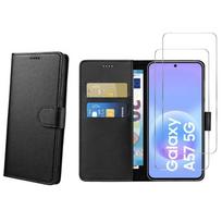 Dėklas Samsung Galaxy A57 5G ir 2 Grūdinti Stiklai - Juodas Piniginė Atverčiama Magnetinis Užsegimas Kortelių Laikiklis Phonillico® juoda