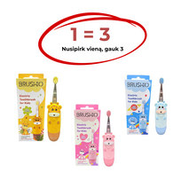1=3 rinkinys BRUSHIO elektrinė dantų šepetėlė vaikams nuo 2 iki 12 metų (įvairių spalvų)