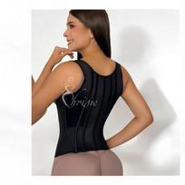 Women Double Compression Waist Trainer Vest Corset Bone Adjustable Zipper Hook-eyes Flat Belly Body Shaper Fajas Modeling Belt Xs smėlis