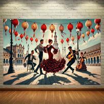 2D flat design 1-piece Spanish flamenco dance party background banner suitable for weddings and cultural events 47.2x31.5inch/120*80cm
