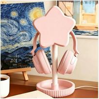 Cute Star Shaped Headphone Stand with Storage Tray Non-slip Desktop Holder for Home Office Gaming Desk Decor rožinė