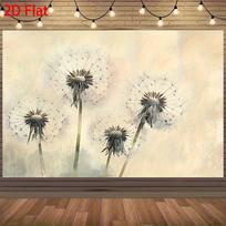 2D plane, pastoral dandelion pattern background fabric, party backdrop, room decoration, polyester fiber 100x150cm