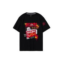 Li Ning T Shirts Unisex Black Crew Neck Moderate Straight Fit AHSQ374-3 S