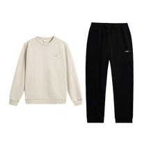 Li Ning Trendy Fashion Crew Neck Pullover Fleece Lined Hoodies & Sweatshirts Comfortable Pants Casual Sportswear Men's AWDUA53-15+AKLUE31-1 M