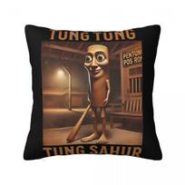 Tung Tung Tung Sahur Pillow Covers Polyester Home Humor Brainrot Meme Cushion Cover Cute Pillowcase 40*40 Peach skin 18*18(CM)-1Pcs