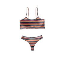 2Pcs/Set Women's Colorful Cotton Underwear Color Striped Bra with Thongs Seamless Sexy Sports Fitness Peach Hip Cotton Thong T-pants One Size juoda